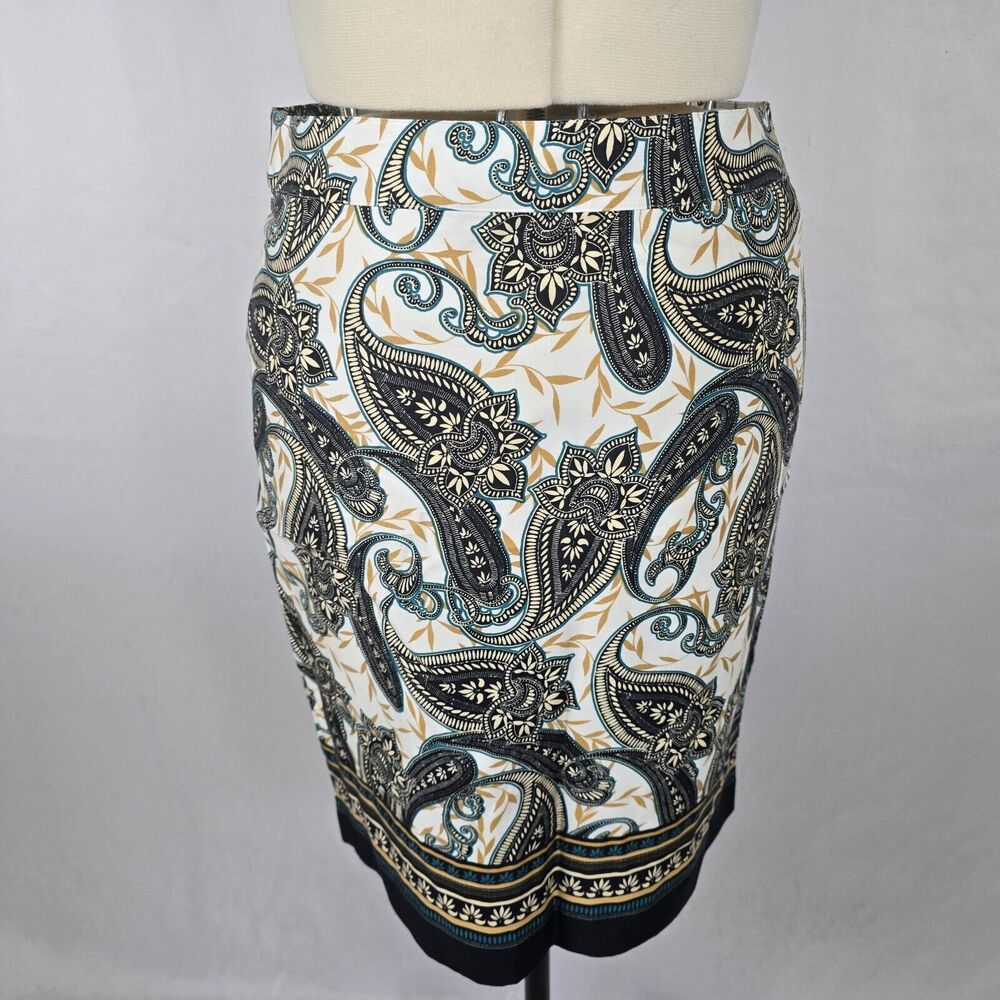 Van Heusen Pencil Skirt Women's 10 Navy Colorful Paisley Zipper 100% Cotton NWT